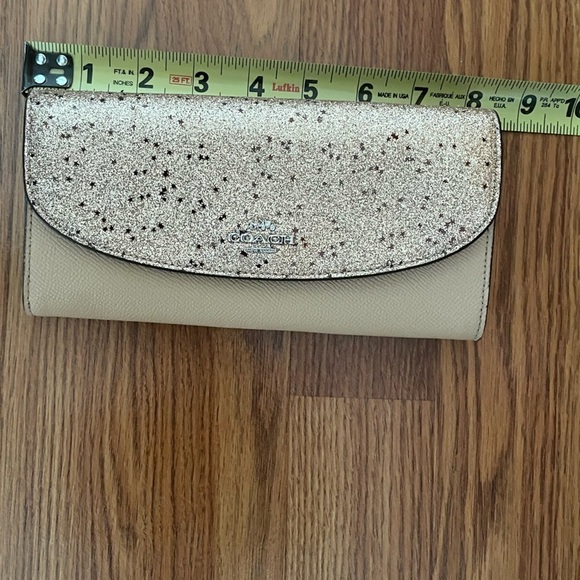 Coach Leather Envelope Wallet Sparkly Metallic Gold Clutch Evening Formal - Picture 7 of 12